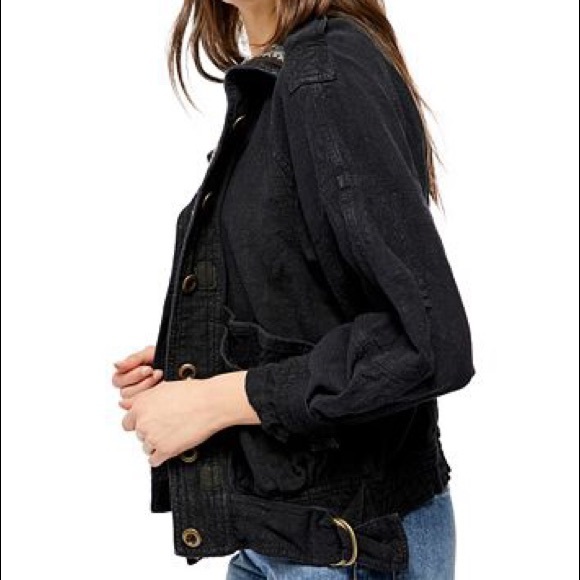 Free People Jayde Linen Bomber Jacket Black Small - Picture 3 of 12